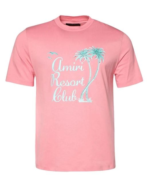 Amiri Pink Twisted Palms Cotton T-Shirt for men