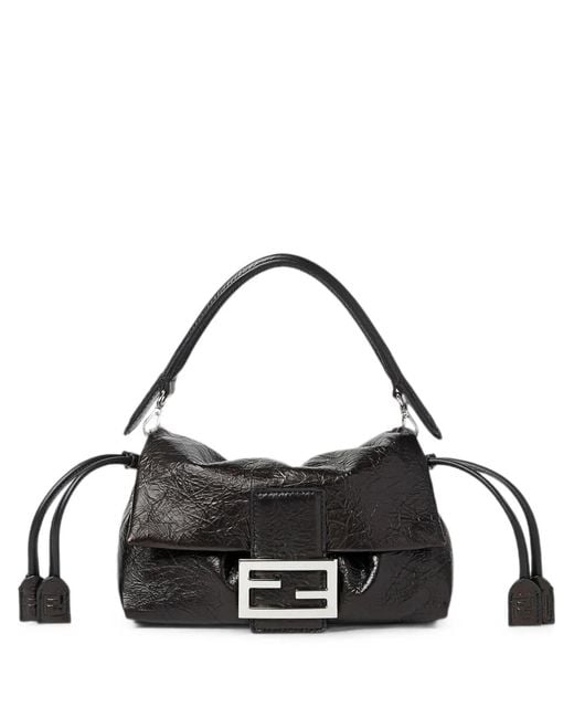 Fendi Black Baguette Crinkled-Leather Shoulder Bag