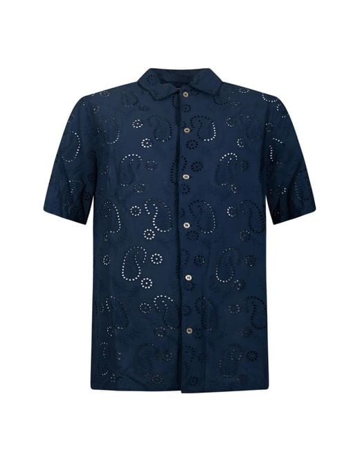 Mc2 Saint Barth Blue Broderie-Anglaise Paisley-Pattern Shirt for men
