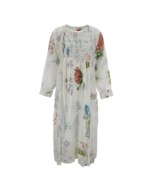 Injiri White Trumpet Floral-Print Midi Dress
