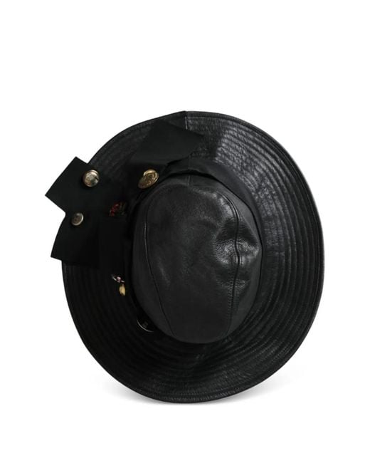 Dolce & Gabbana Black Button-Embellished Leather Hat