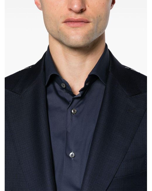 Canali Blue Classic-collar Poplin Shirt for men