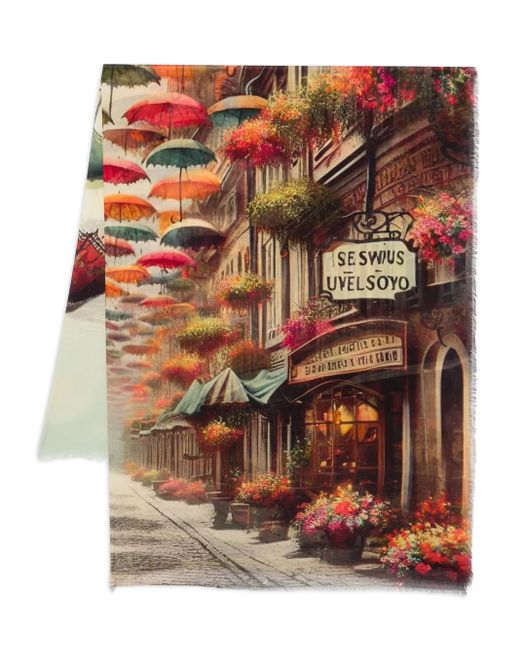 D'Aniello Green Schal mit Regenschirm-Print