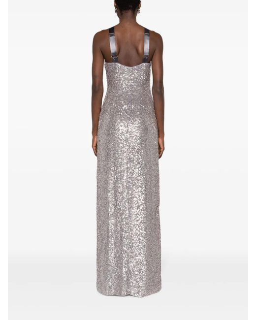 Elisabetta Franchi Purple Halterneck Sequined Maxi Dress