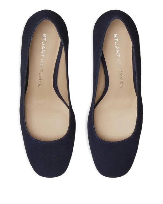 Stuart Weitzman Blue Block-Heel Suede Sandals