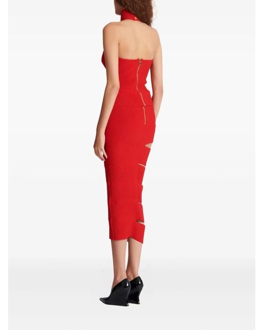 Balmain Red Sleeveless Knit Top With Embellished Detail