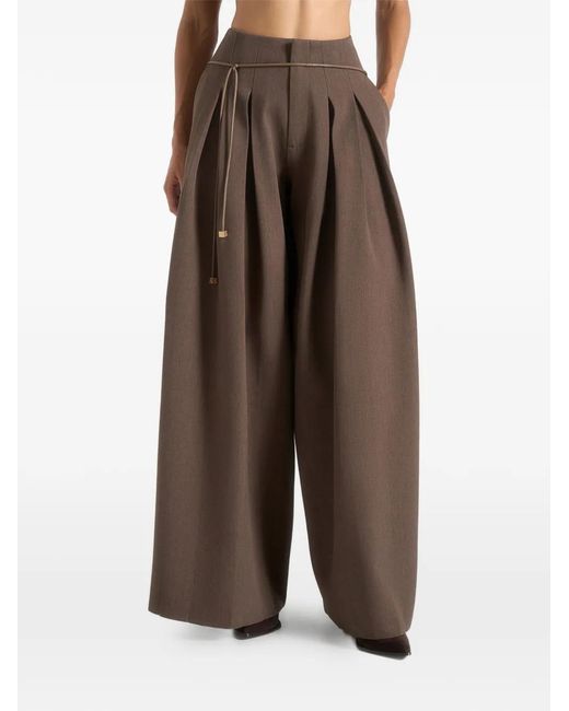 Manière De Voir Brown Flora Box Pleat Wide Leg Belted Pants
