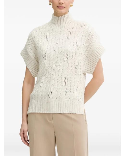 Morgan White Cable-Knit Roll-Neck Jumper