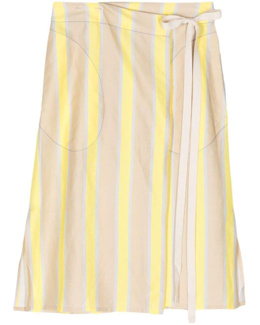 Lee Mathews Yellow Emmy Striped Wrap Skirt