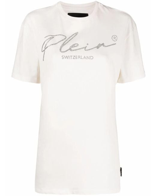 Philipp Plein White Crystal Logo T-Shirt