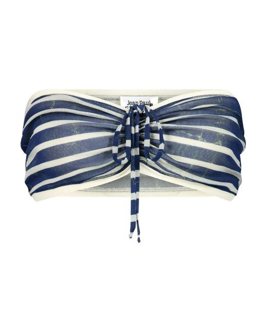 Jean Paul Gaultier Blue Crackling Sailor Gathered-Striped Bandeau Top