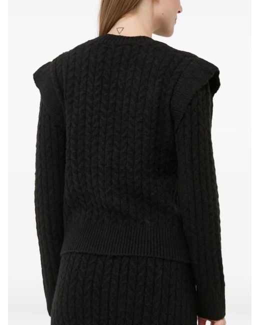 Silvian Heach Black Cable-Knit Ruffled Sweater