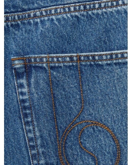 LaDoubleJ Blue Floral Cuff Embroidered Jeans