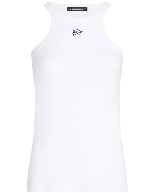 Karl Lagerfeld White Logo-Embroidered Tank Top