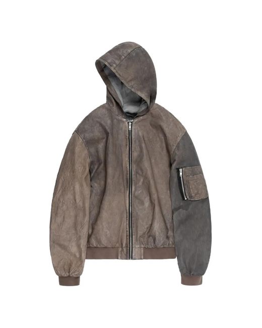 ALEXANDER DIGENOVA Brown Hooded Leather Bomber Jacket for men