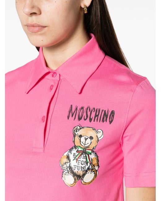 Polo crop con stampa Teddy Bear di Moschino in Pink