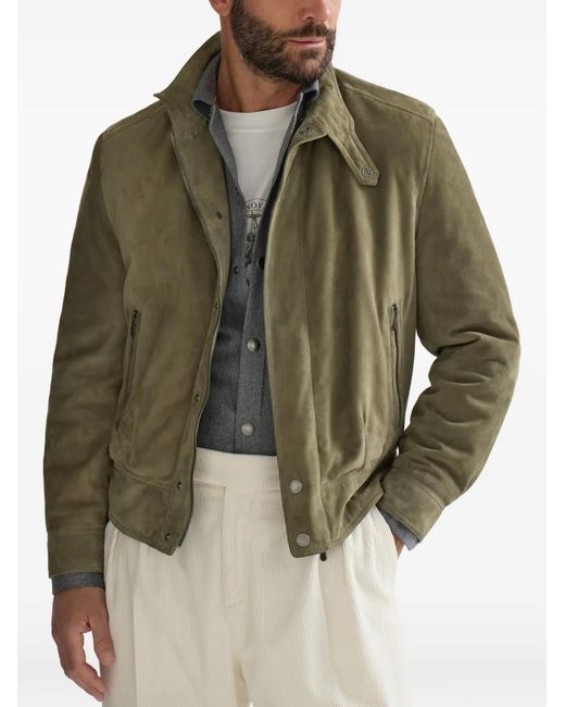 Brunello Cucinelli Green Padded Suede Outerwear Jacket for men