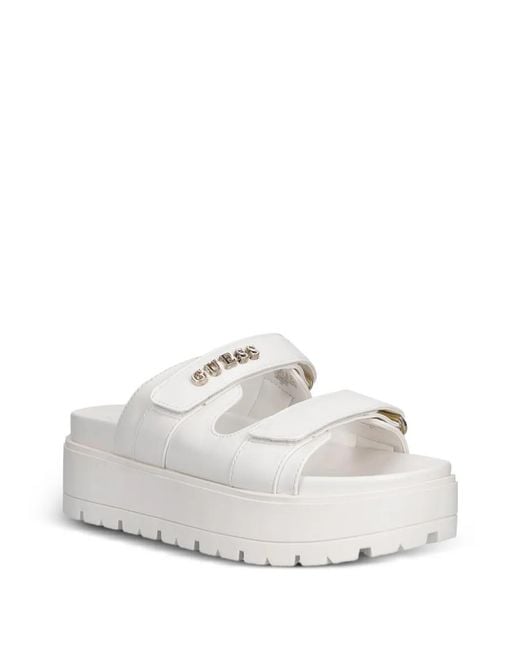 Guess White Logo-Plaque Touch-Strap Slides