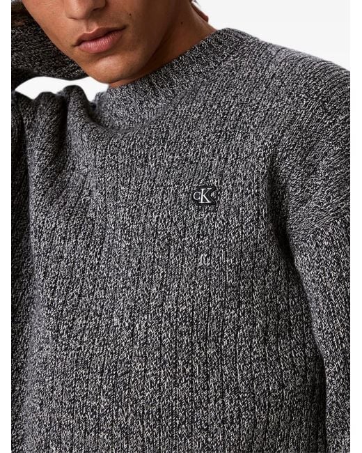 Calvin Klein Gray Logo-Patch Marl-Knit Sweater for men