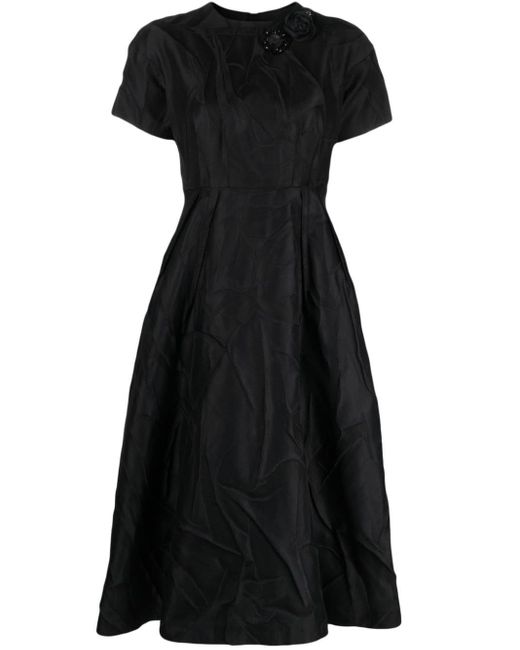 ODEEH Black Brooch-detail Crinkled Duchess Dress