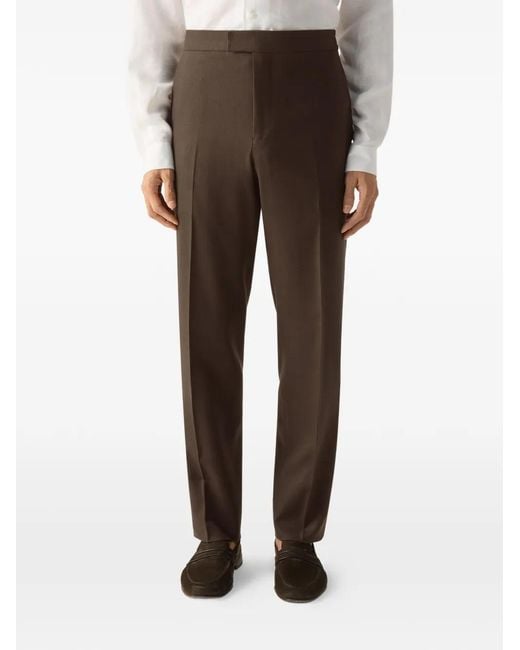 Zegna Brown Button Elasticated Trousers for men