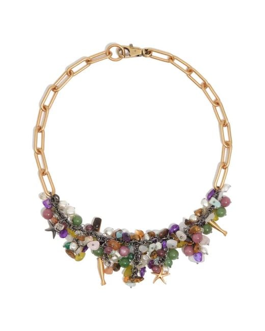 Bimba Y Lola Metallic Aged-Tone Necklace With Stones And Fish