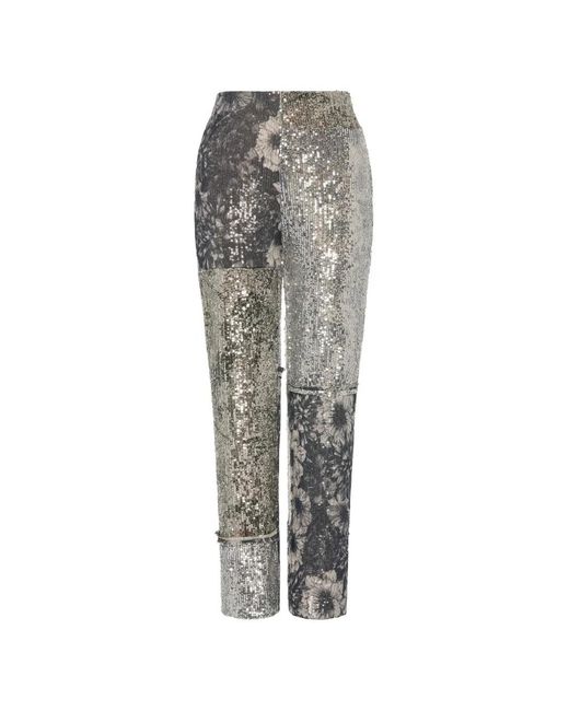 Maison Margiela Gray Sequin-Embellishment Floral-Details Trousers