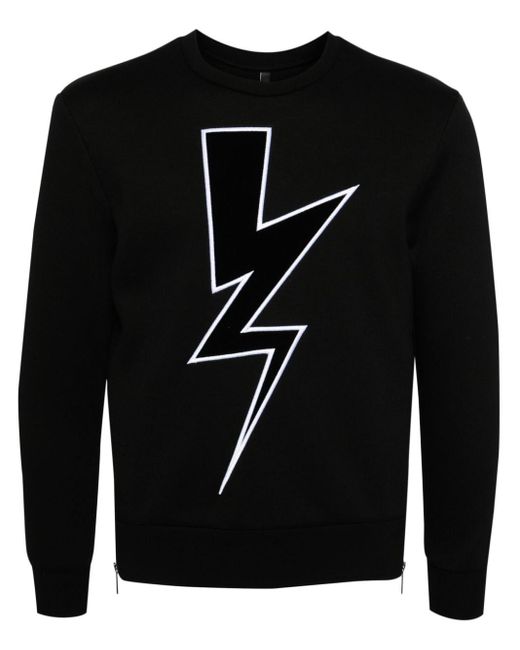 Neil Barrett Black Thunderbolt-embroidered Sweatshirt for men