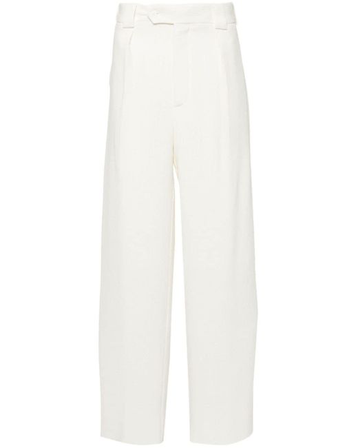 Giorgio Armani White Ribbed Drop-crotch Trousers for men