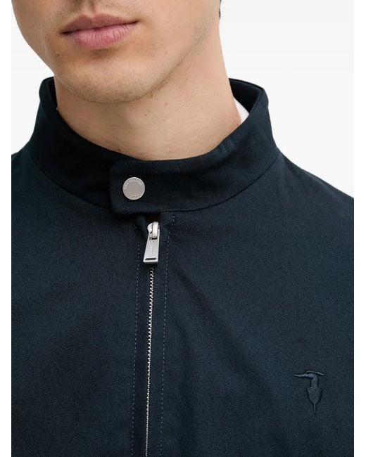 Trussardi Blue Logo-Embroidered High-Neck Jacket for men