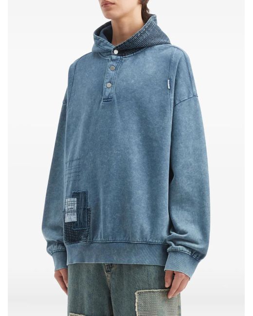 Musium Div. Blue Button Patchwork Hoodie for men