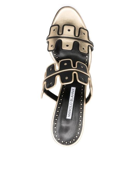 Manolo Blahnik Metallic 90Mm Aplinanu Leather Sandals