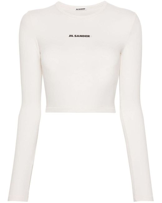Jil Sander Cropped T-shirt Met Logoprint in het White