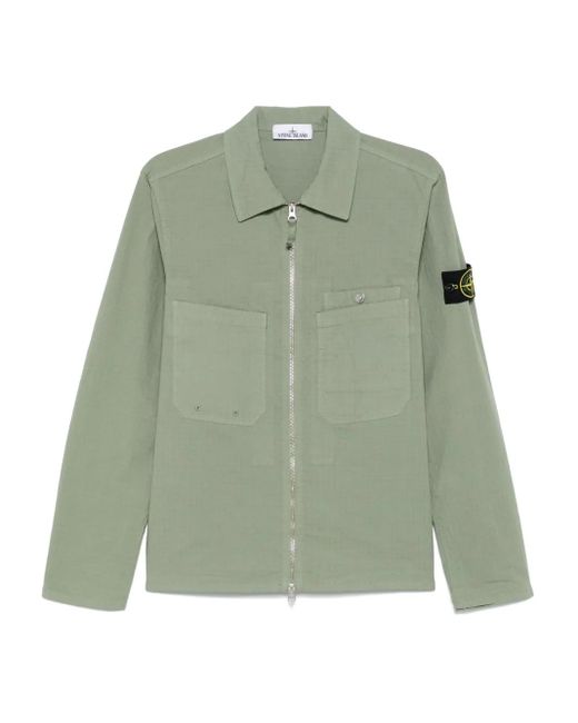 メンズ Stone Island コンパスバッジ オーバーシャツ Green