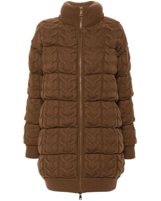 Max Mara Brown Chunky-Knit Padded Coat