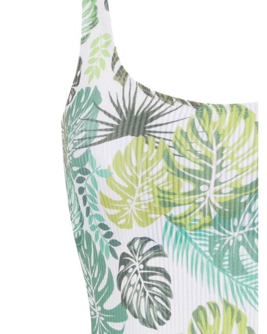 Amir Slama Green Palm Leaf Print Swimsuit