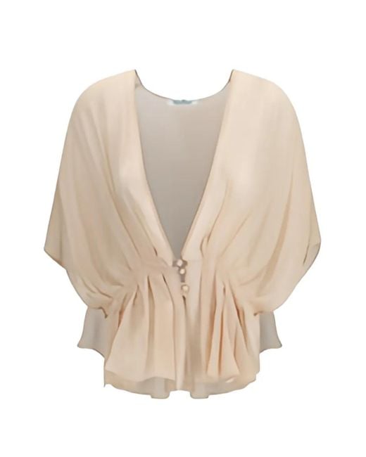 Max Mara Natural Buttoned Pleated Blouse
