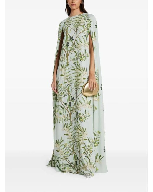 BERNADETTE Green Print Sequin Cape Maxi Dress
