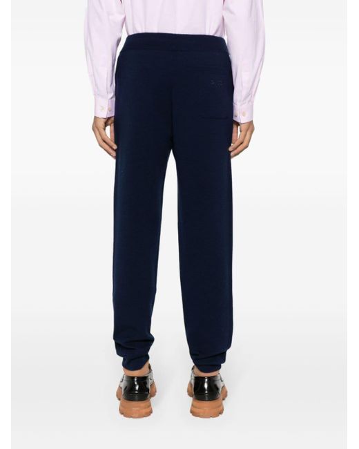 Gucci Blue Embroidery-logo Cashmere Track Pants for men