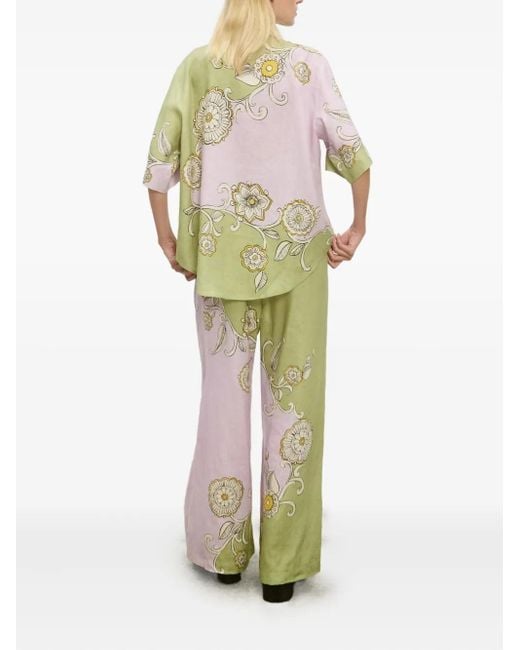 ALÉMAIS Green Sora Floral-Print Trousers