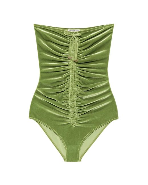 Veronique Leroy Green Ruched Velvet Bodysuit