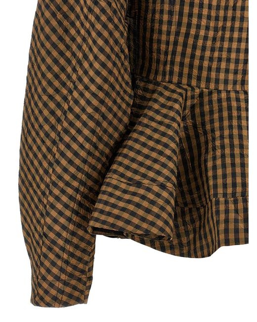 Ganni Brown Crinkled Check-Print Shirt