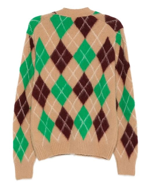 Aspesi Green Argyle-Pattern Cardigan for men