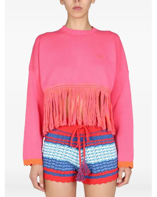 Gallo Pink Fringed Long-Sleeves Sweater