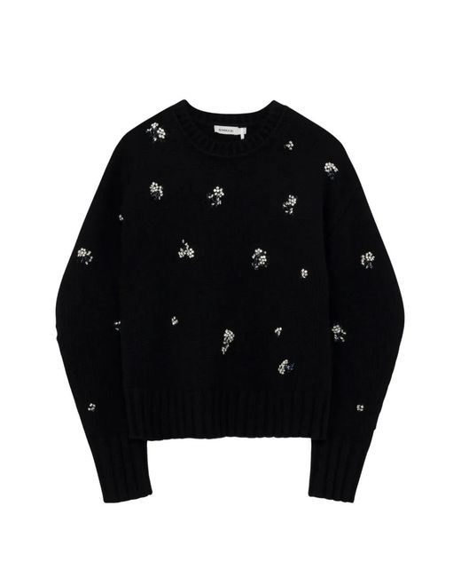 Jonathan Simkhai Black Coraline Floral-Embellished Crew-Neck Sweater