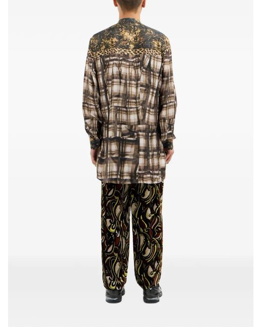 Pierre Louis Mascia Gray Aloe Leopard-Print Plaid-Pattern Shirt for men