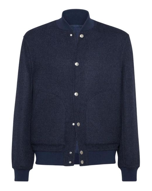 Brunello Cucinelli Geruit Bomberjack in het Blue voor heren