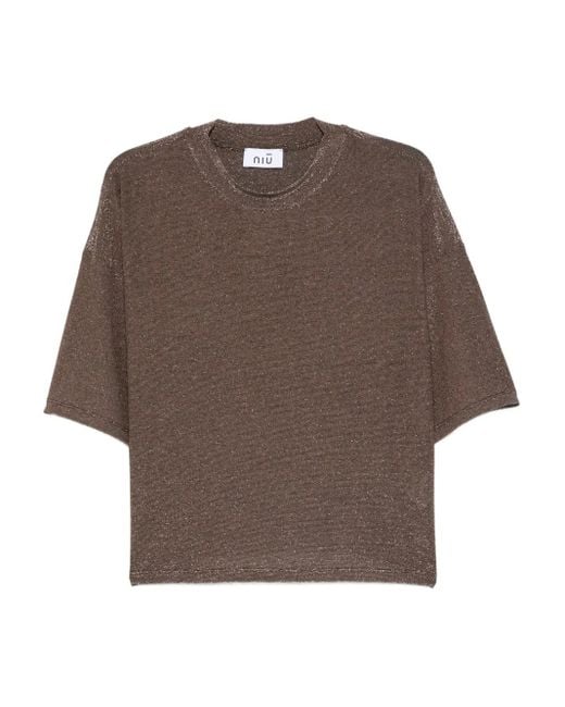 Niu Brown Glitter-Effect Short-Sleeve T-Shirt