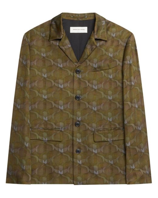 Dries Van Noten Green Geometric-pattern Single-breasted Blazer for men