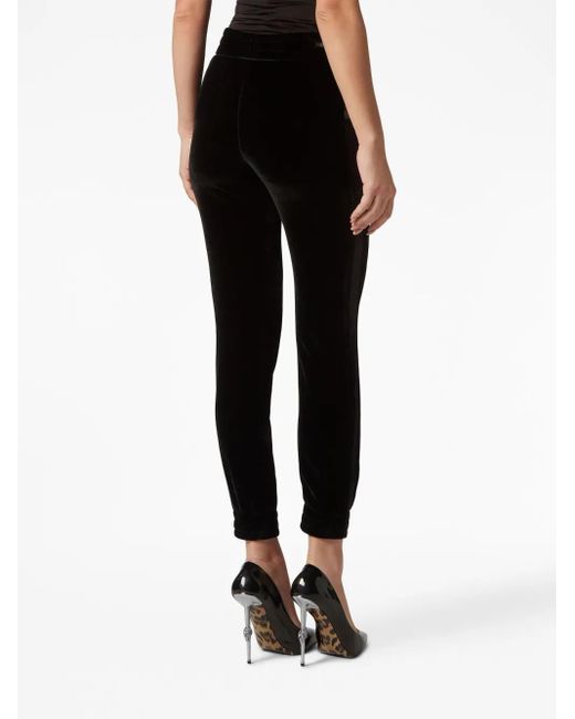 Philipp Plein Black Elasticated-Waist Velvet Trousers